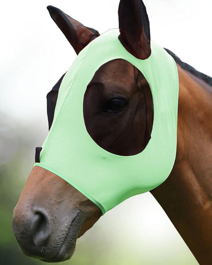 UV Protection Polyester Mosquito Repellent Summer Breathable Horse Fly Mask With Ears Rugged Ride Horse Supplies - Cool Mint